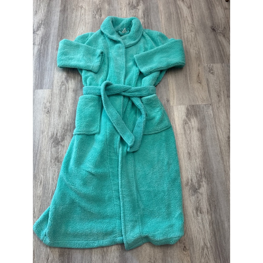 PBteen Turquoise Teddy Fleece Robe Faux Fur Shawl Collar Tie Belt Aqua OS